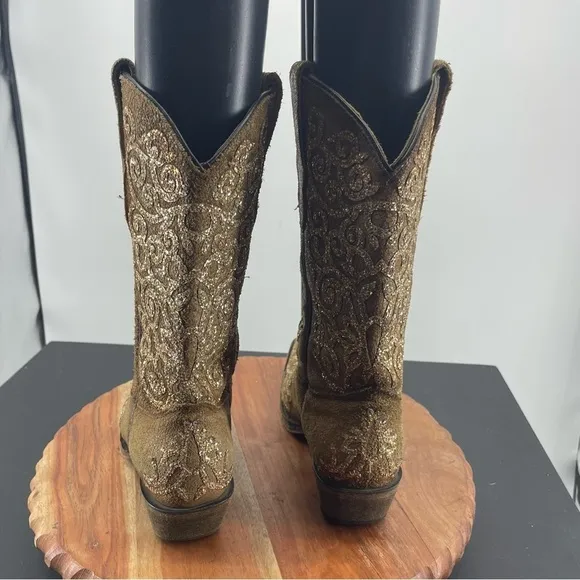Corral teens Youth Embroidery &amp; gold glitter Overlay Boots T0135 Sz 4 western