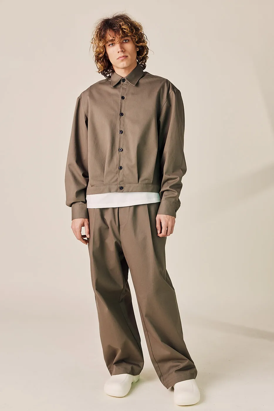Cotton Trucker Jacket and Wide Pants Set