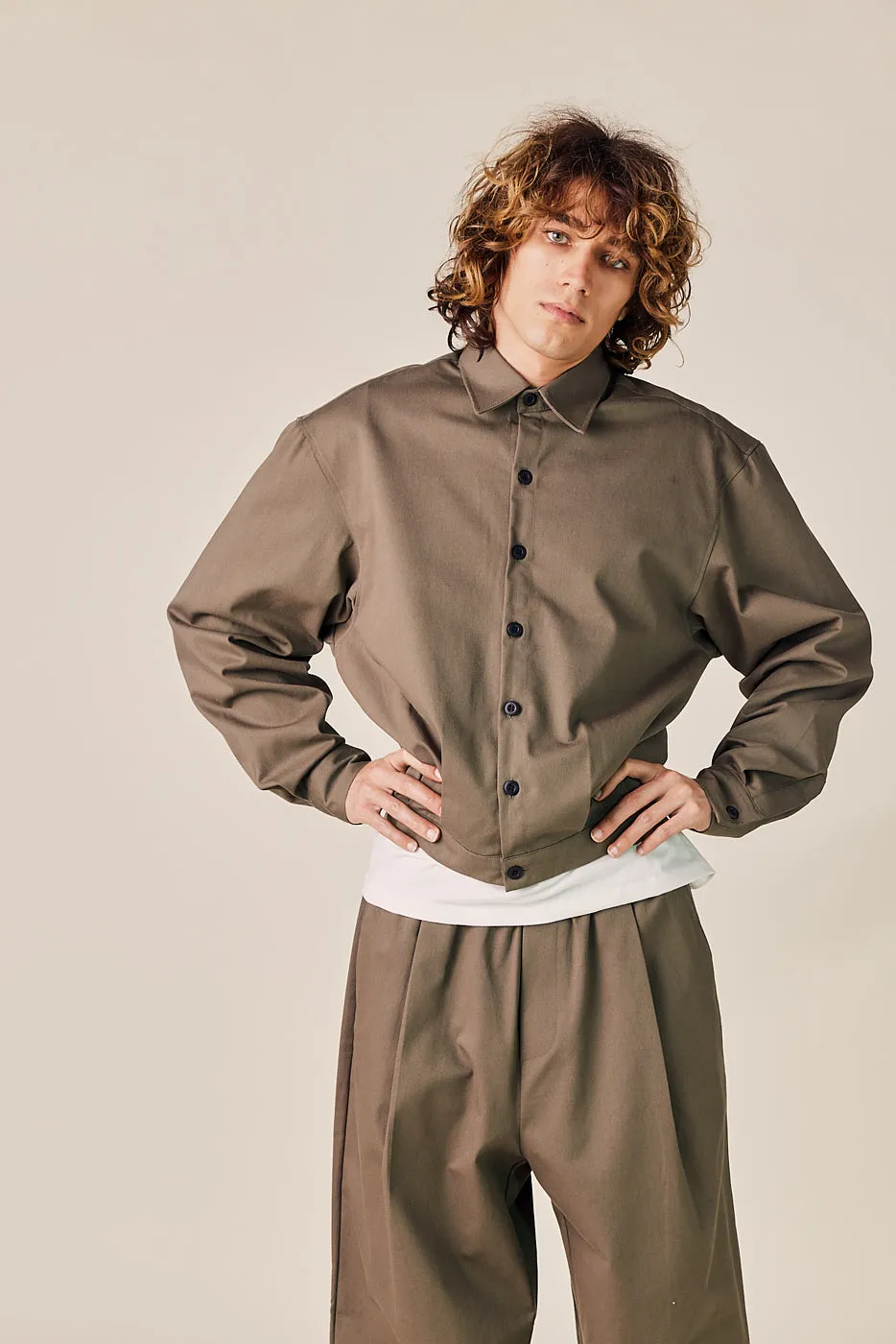 Cotton Trucker Jacket and Wide Pants Set