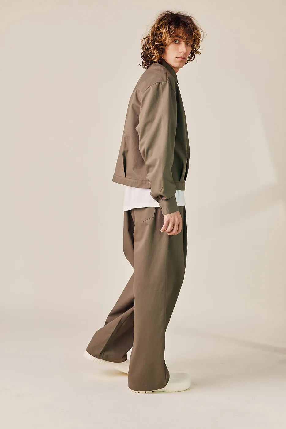 Cotton Trucker Jacket and Wide Pants Set