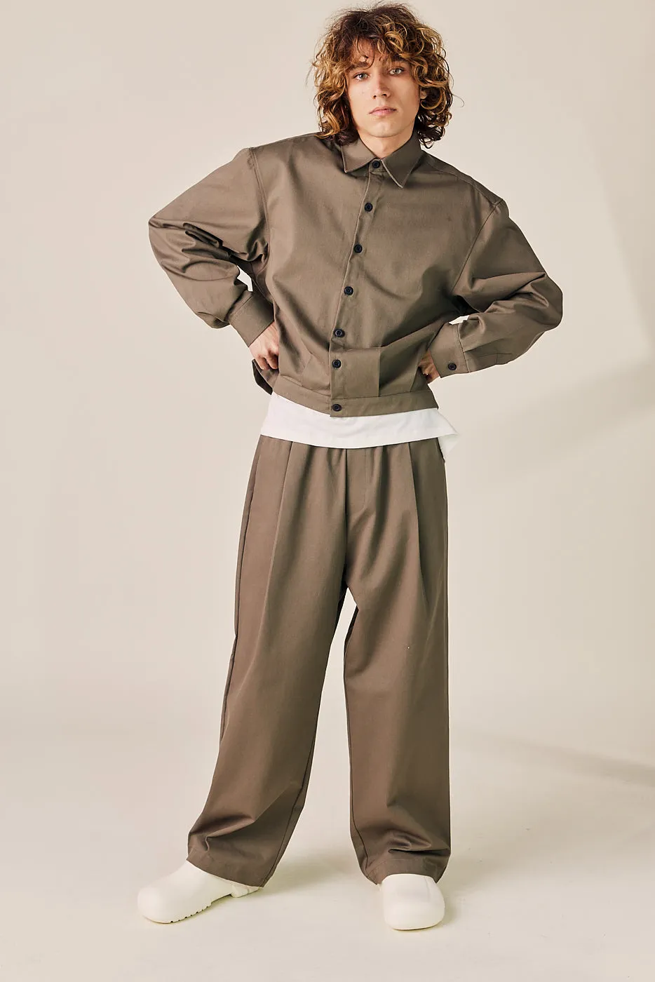 Cotton Trucker Jacket and Wide Pants Set