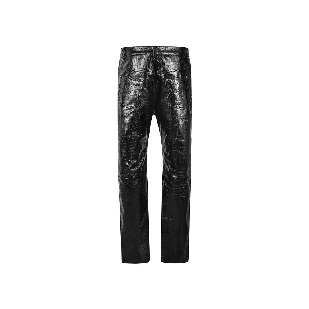 Crocodile Pant Black Leather Embossed Print