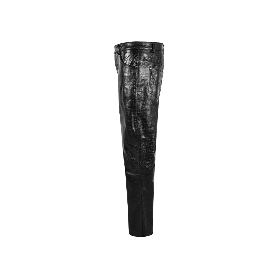 Crocodile Pant Black Leather Embossed Print