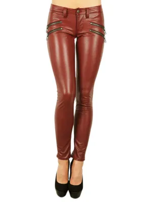 Cross-Zip Pencil Leather Pants