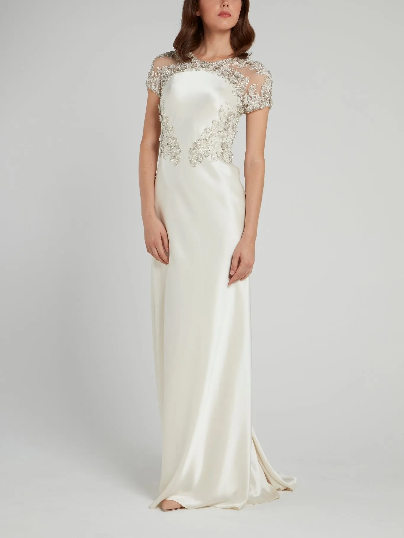 Crystal Embellished Leaf Detail Open Back Bridal Gown