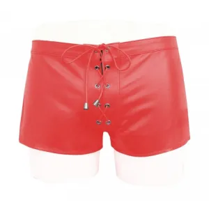 Custom Made Lace Up Style Red Leather Shorts for Men