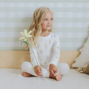 Daffodil Print on Off-White Ribbed PJ Set
