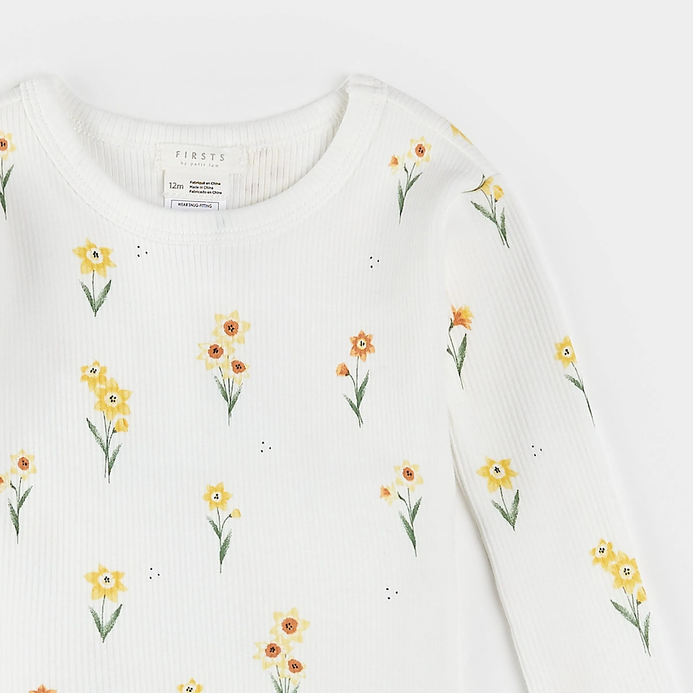 Daffodils on Ribbed Off-White Infant PJ Set
