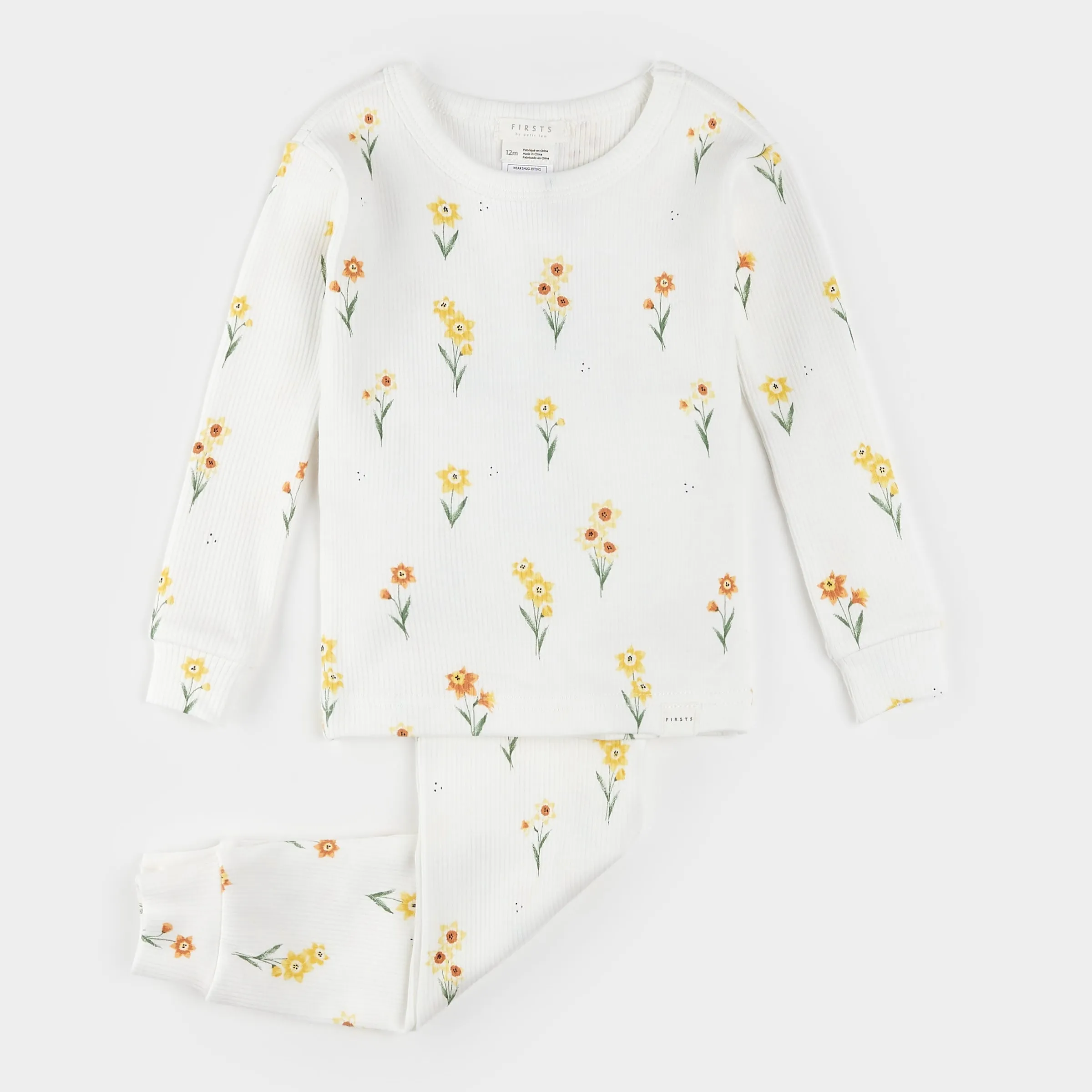 Daffodils on Ribbed Off-White Infant PJ Set