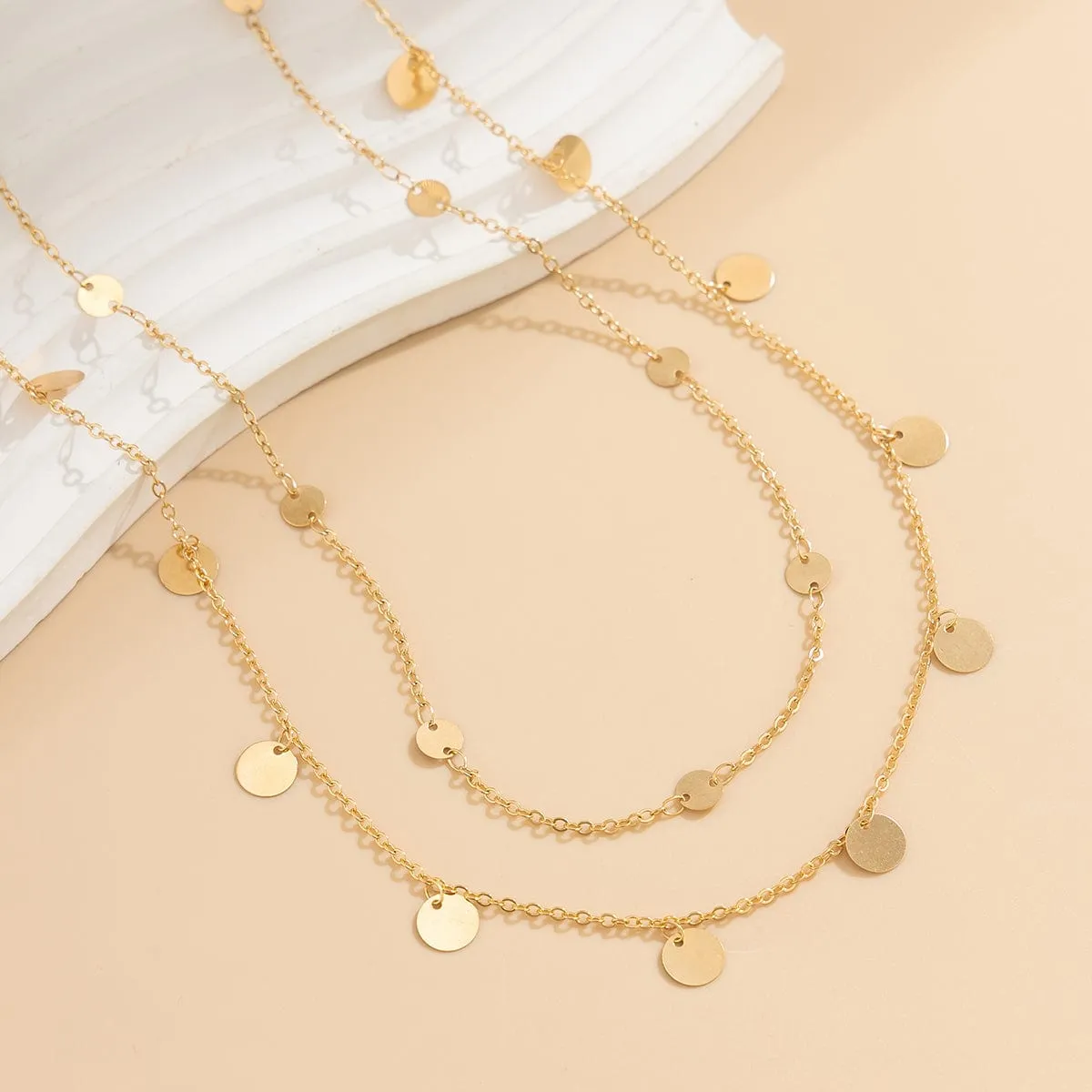 Dainty Layered Sequin Tassel Saturn Belly Chain Set