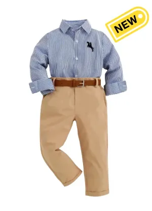 DAPPER STRIPED SHIRT & KHAKI PANTS