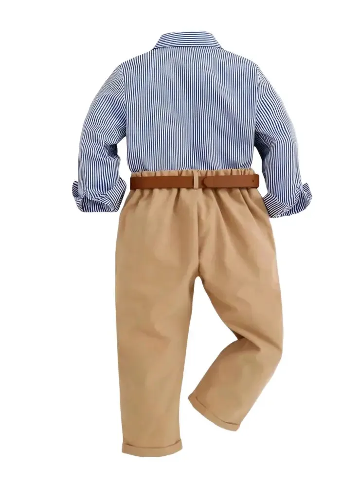 DAPPER STRIPED SHIRT & KHAKI PANTS
