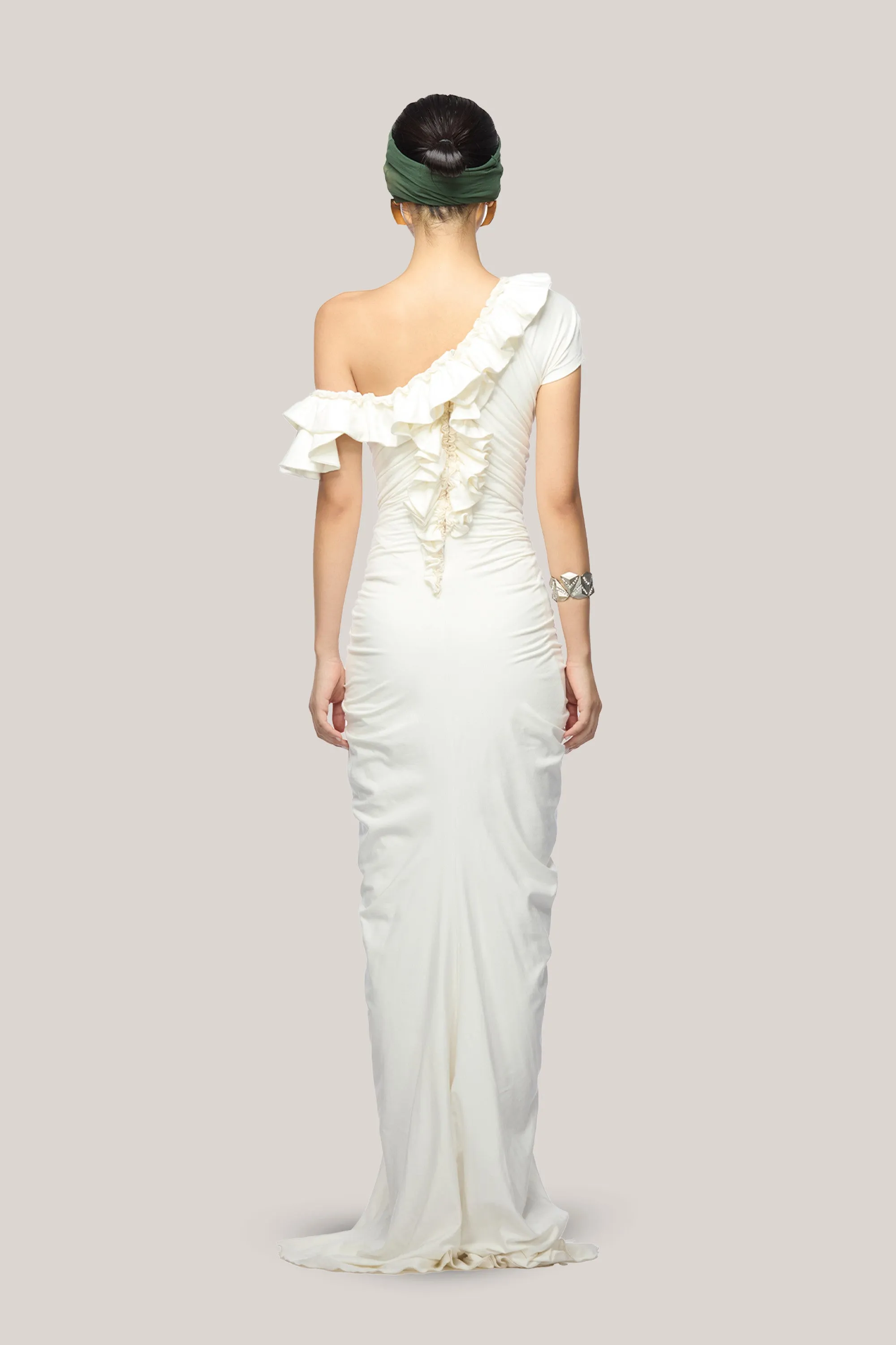 DAS LA VIE • Kasey Slit Diagonal Neck Cotton Polyester Floor Length Dress