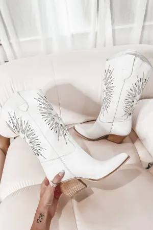 DEAL Walking Downtown White Leather White Western Boot