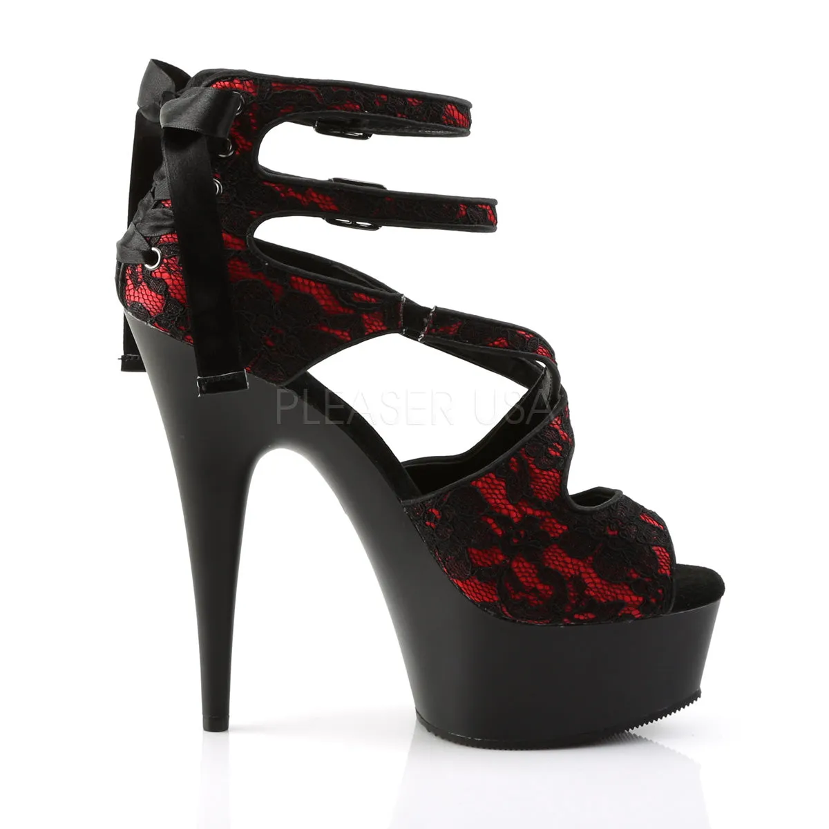DELIGHT-678LC  Red Satin-Lace/Black Matte