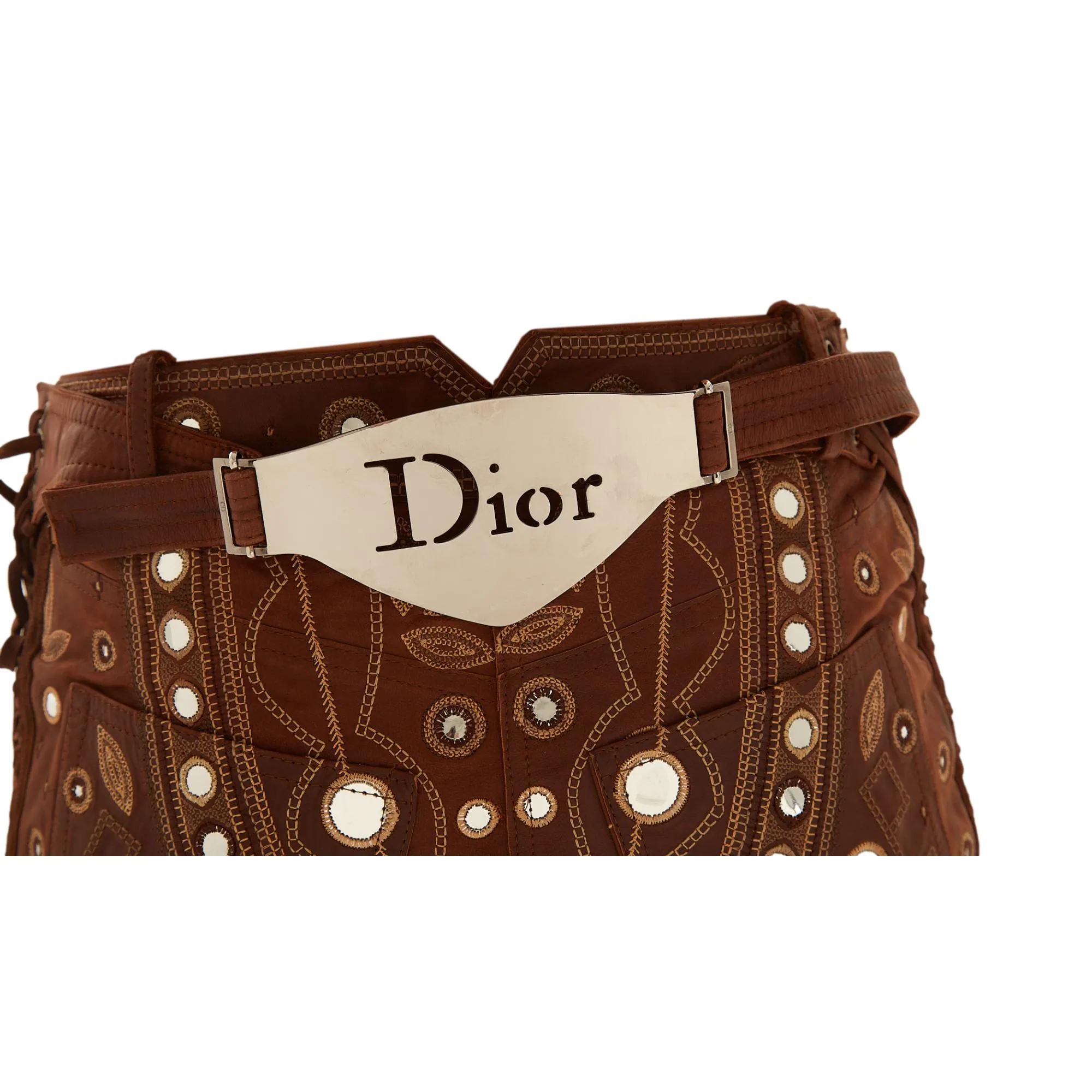 Dior Brown Leather Embroidered Pants