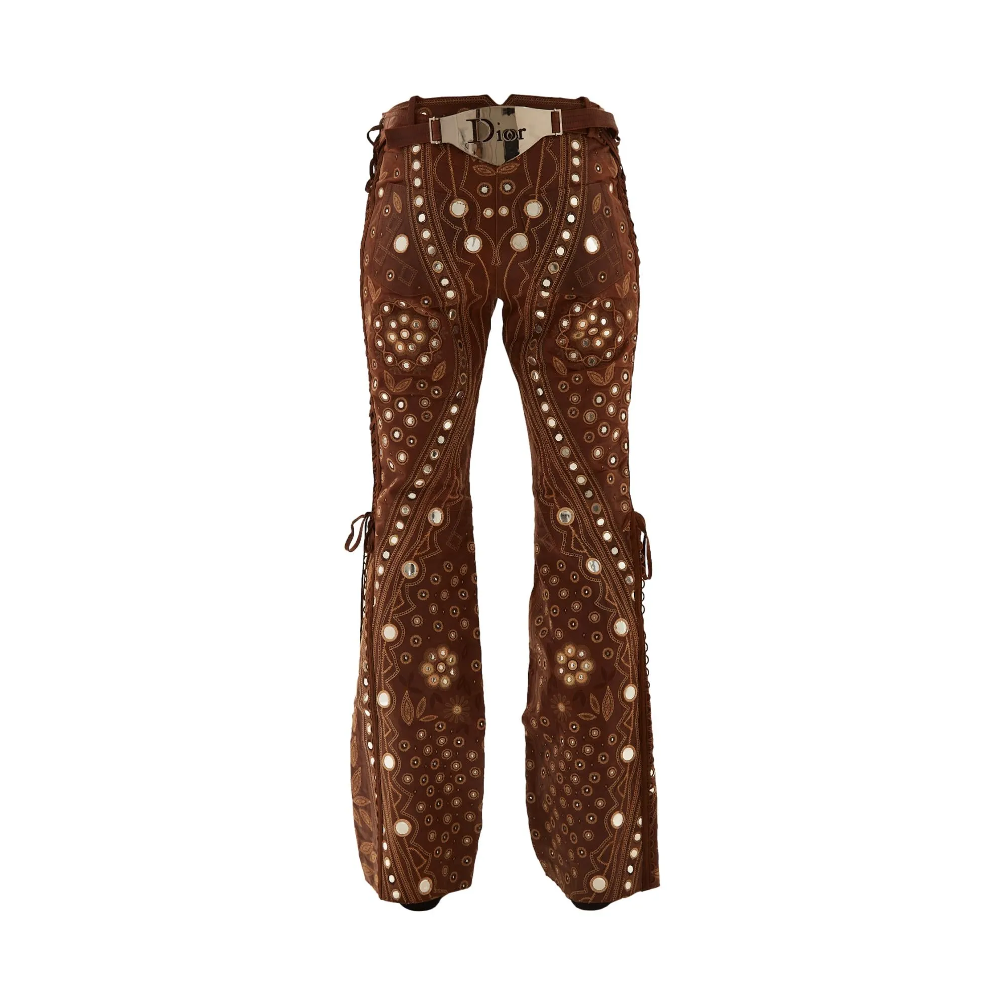 Dior Brown Leather Embroidered Pants