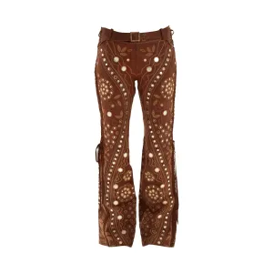 Dior Brown Leather Embroidered Pants