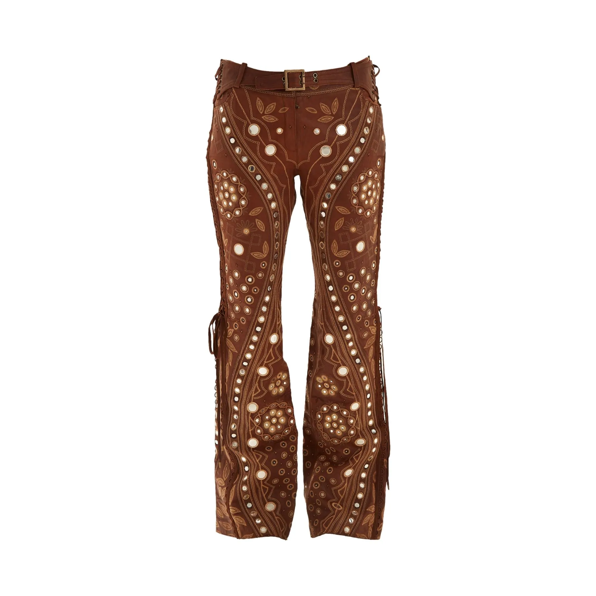 Dior Brown Leather Embroidered Pants