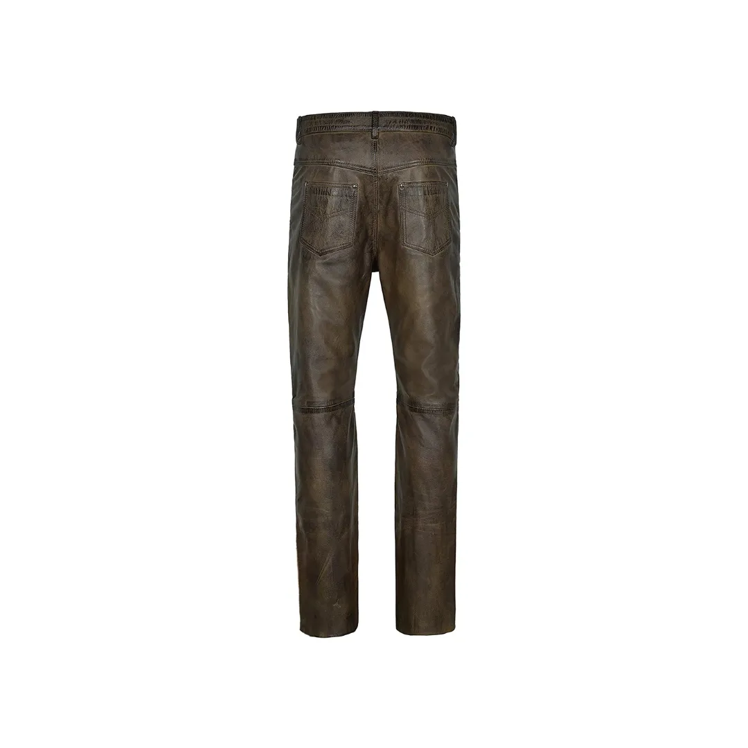 Dirty Brown Waxed Leather Biker Trouser Pants