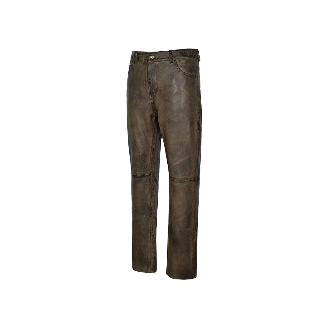 Dirty Brown Waxed Leather Biker Trouser Pants