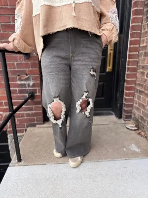 Distressed Black Denim Pants by Easel