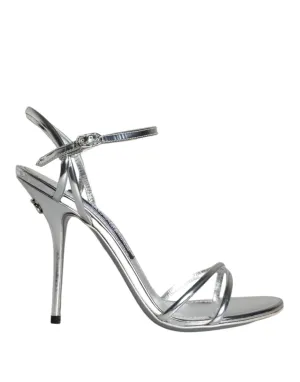 Dolce & Gabbana Silver KEIRA Leather Ankle Strap Sandals Shoes