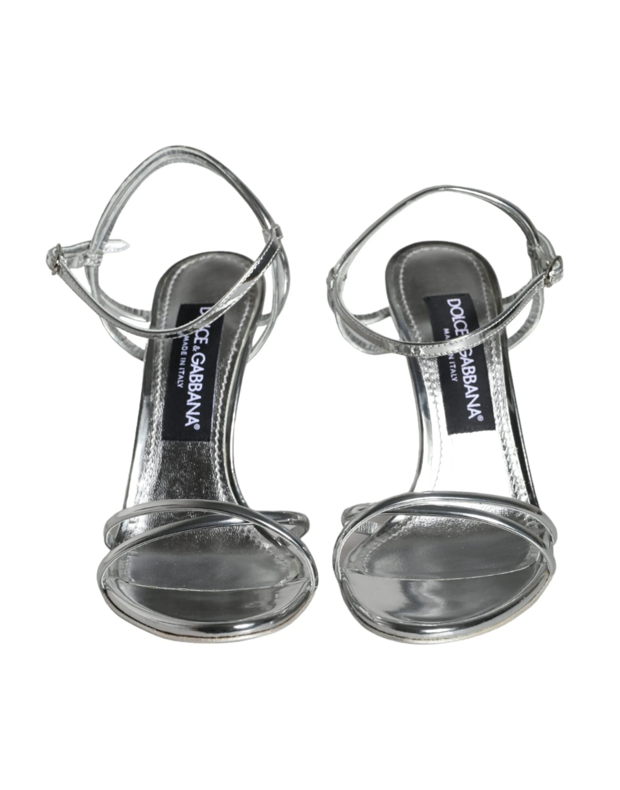 Dolce & Gabbana Silver KEIRA Leather Ankle Strap Sandals Shoes