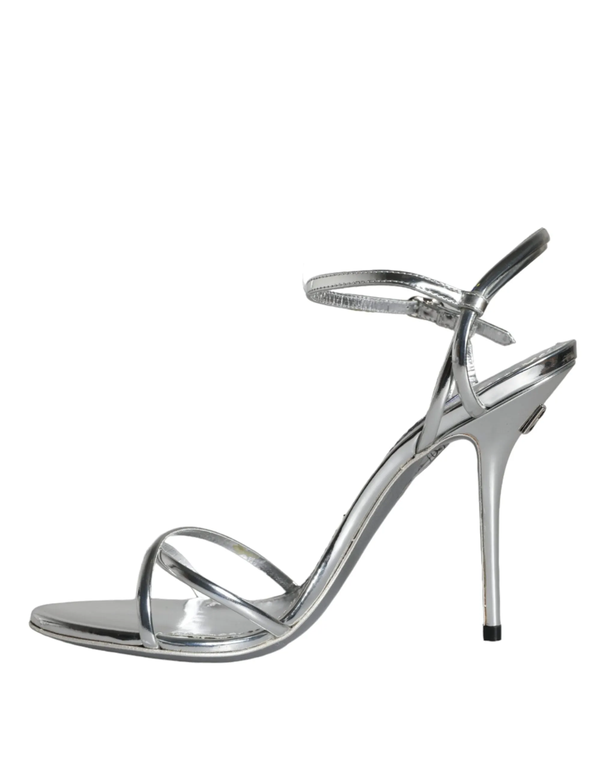 Dolce & Gabbana Silver KEIRA Leather Ankle Strap Sandals Shoes