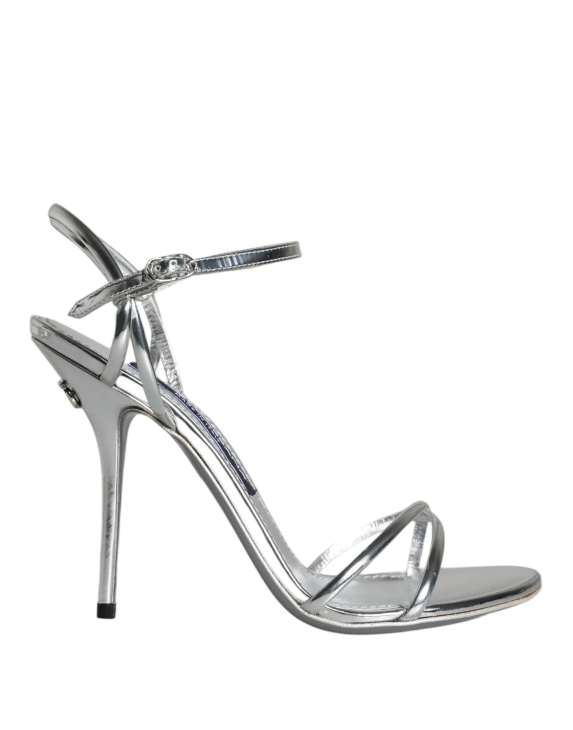 Dolce & Gabbana Silver KEIRA Leather Ankle Strap Sandals Shoes