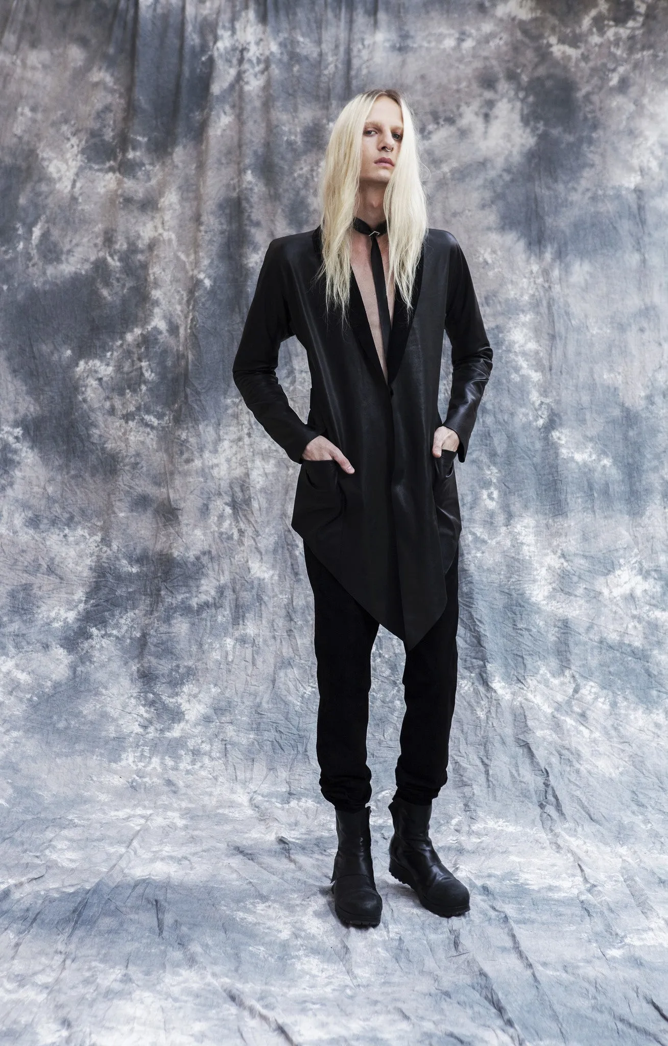 Dolman Sleeve Leather Coat & Suede Ruche High Waisted Pants