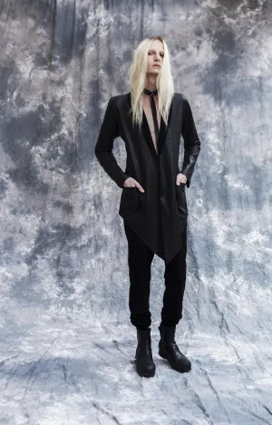 Dolman Sleeve Leather Coat & Suede Ruche High Waisted Pants