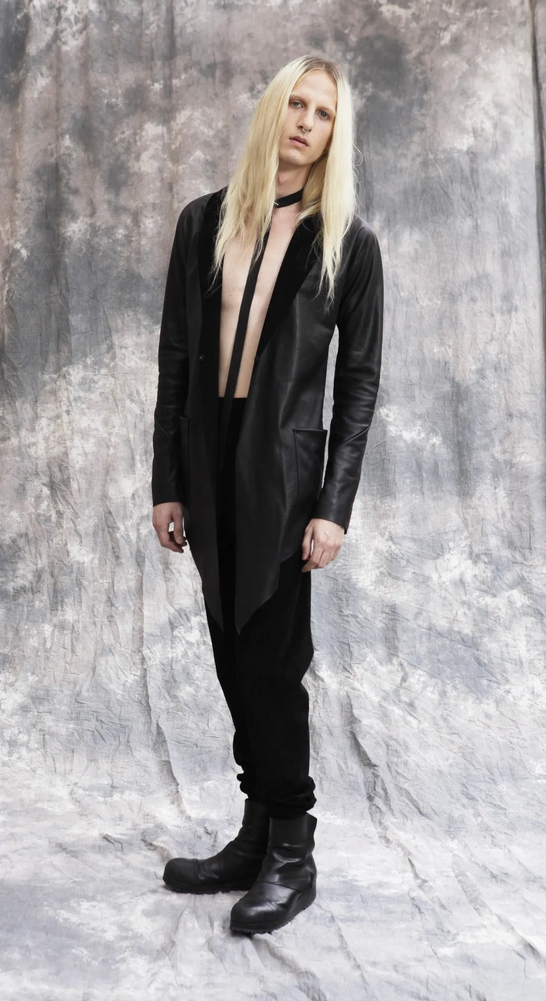 Dolman Sleeve Leather Coat & Suede Ruche High Waisted Pants
