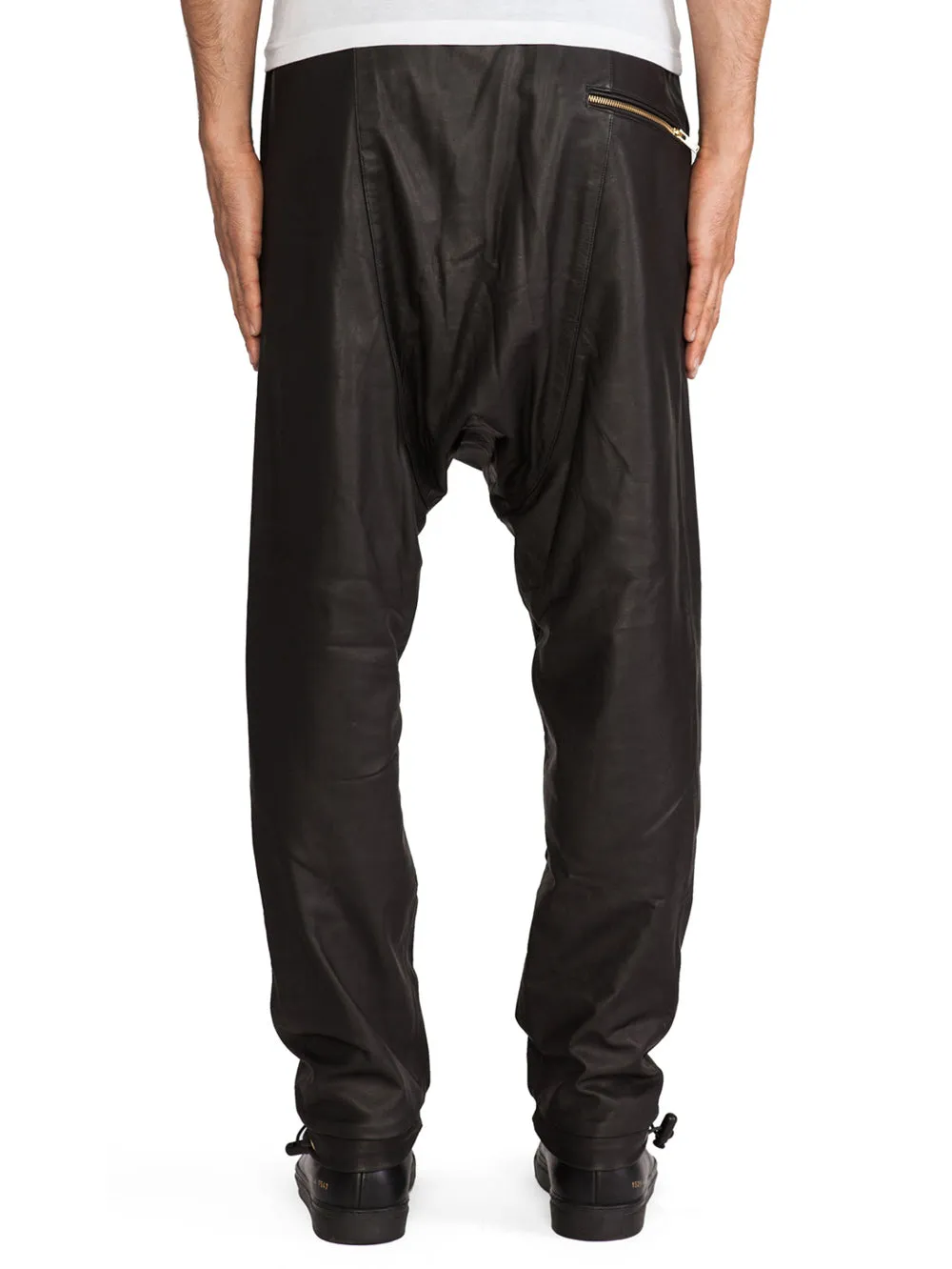 Drop Crotch Toggle Genuine Hem Leather Pants for Men