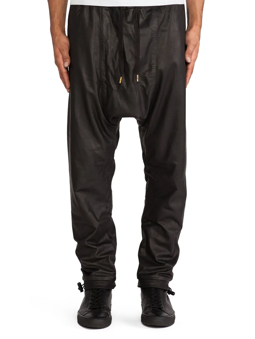 Drop Crotch Toggle Genuine Hem Leather Pants for Men