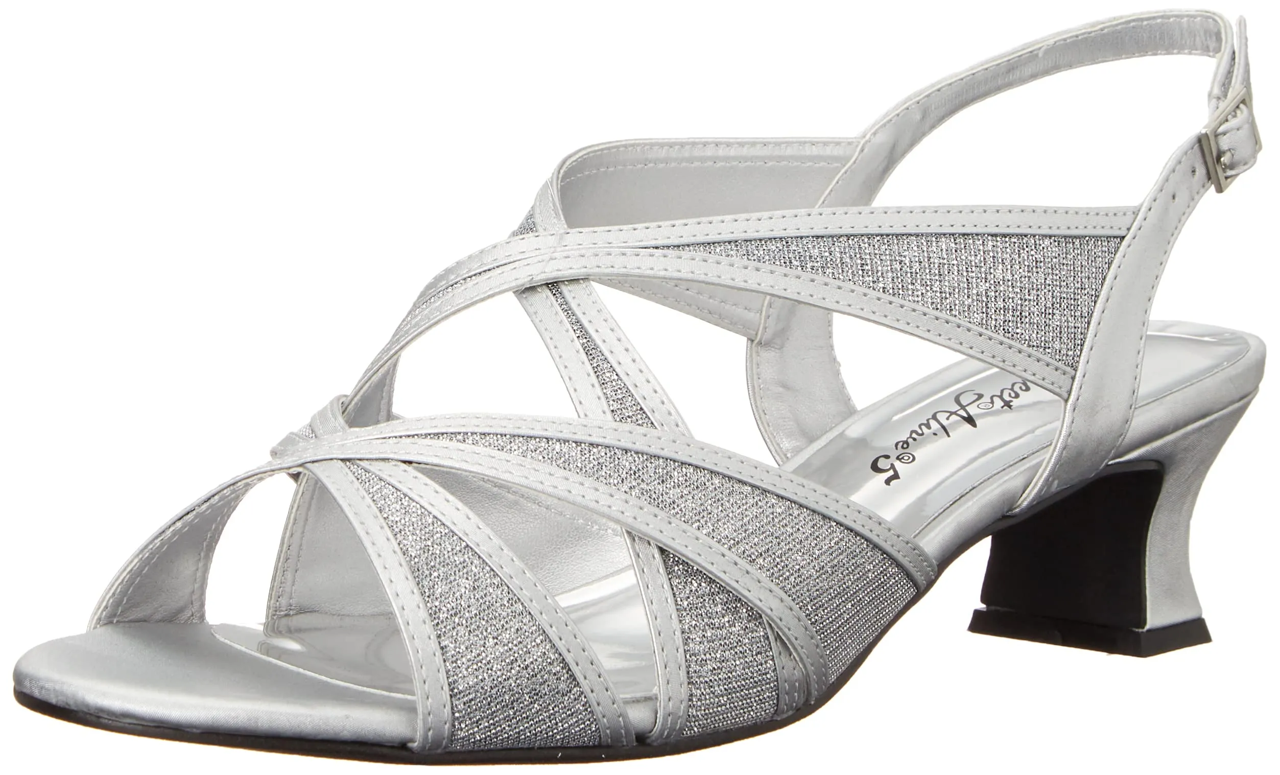 Easy Street Women's Tristen Slingback Sandal Heeled, Silver-Glitter, 5.5