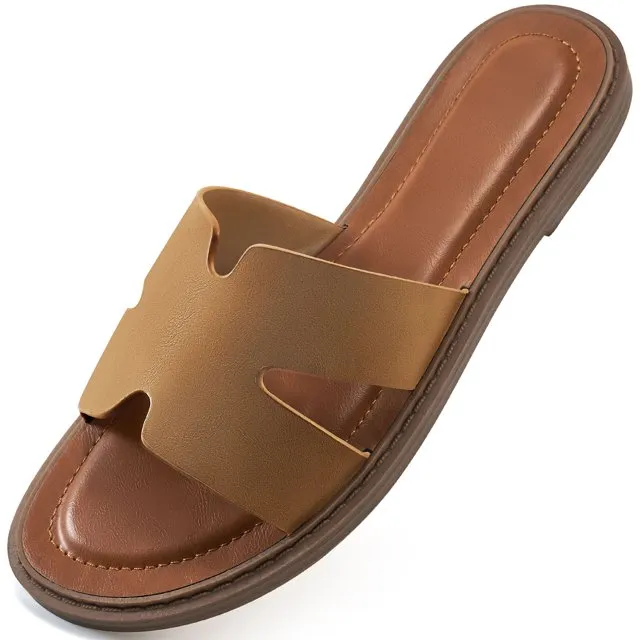 Ecetana Flat Sandals for Women Soft Leather Sandals Slides for Women Summer Shoes