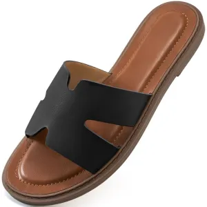 Ecetana Flat Sandals for Women Soft Leather Sandals Slides for Women Summer Shoes
