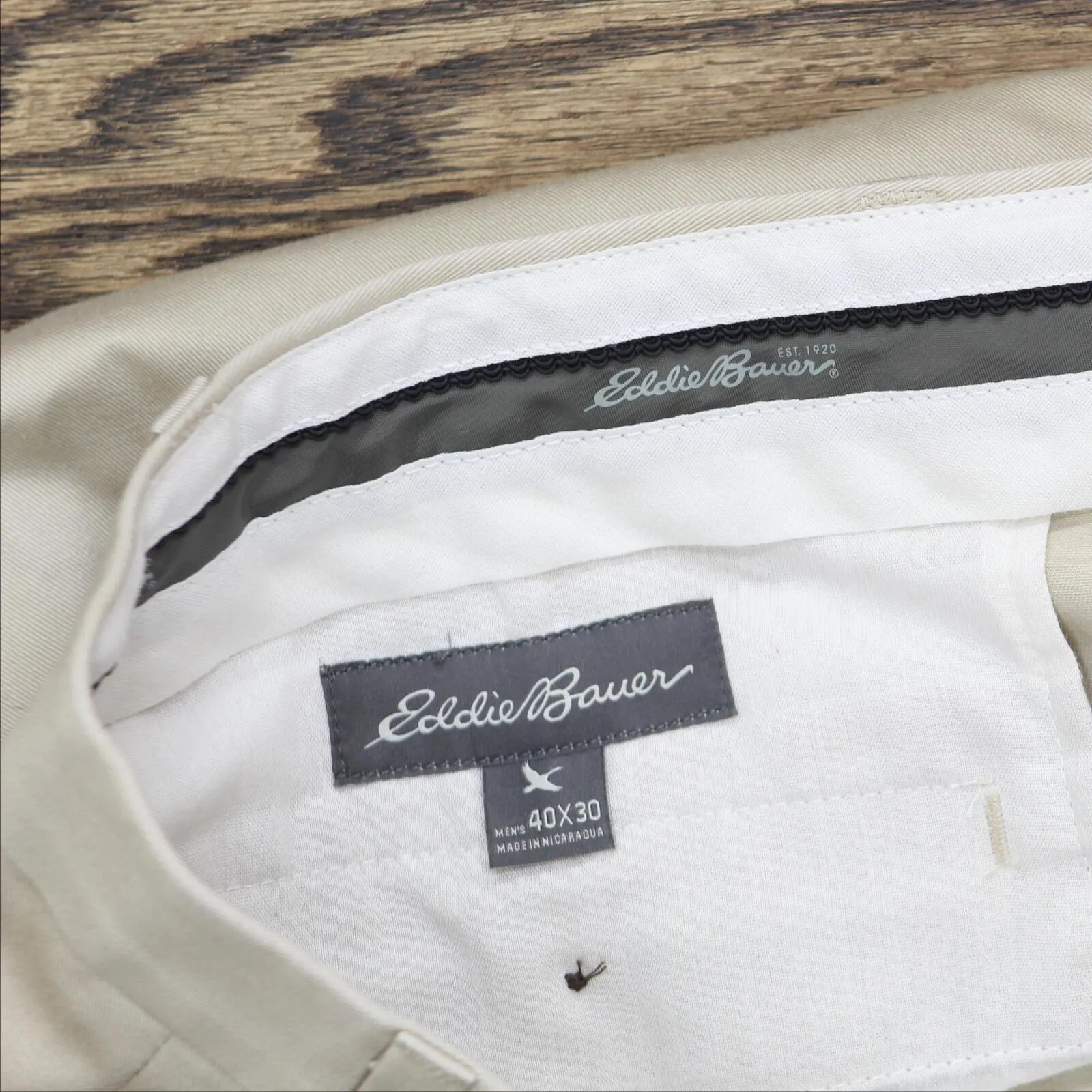 Eddie Bauer Mens Flat Front Dress Suit Pants 166a7640139dd5 Khaki Brown 40x30