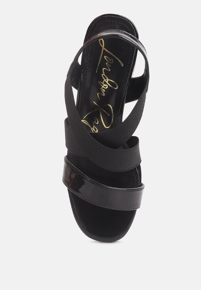 Elastic Straps Block Heel Sandals By Ruw