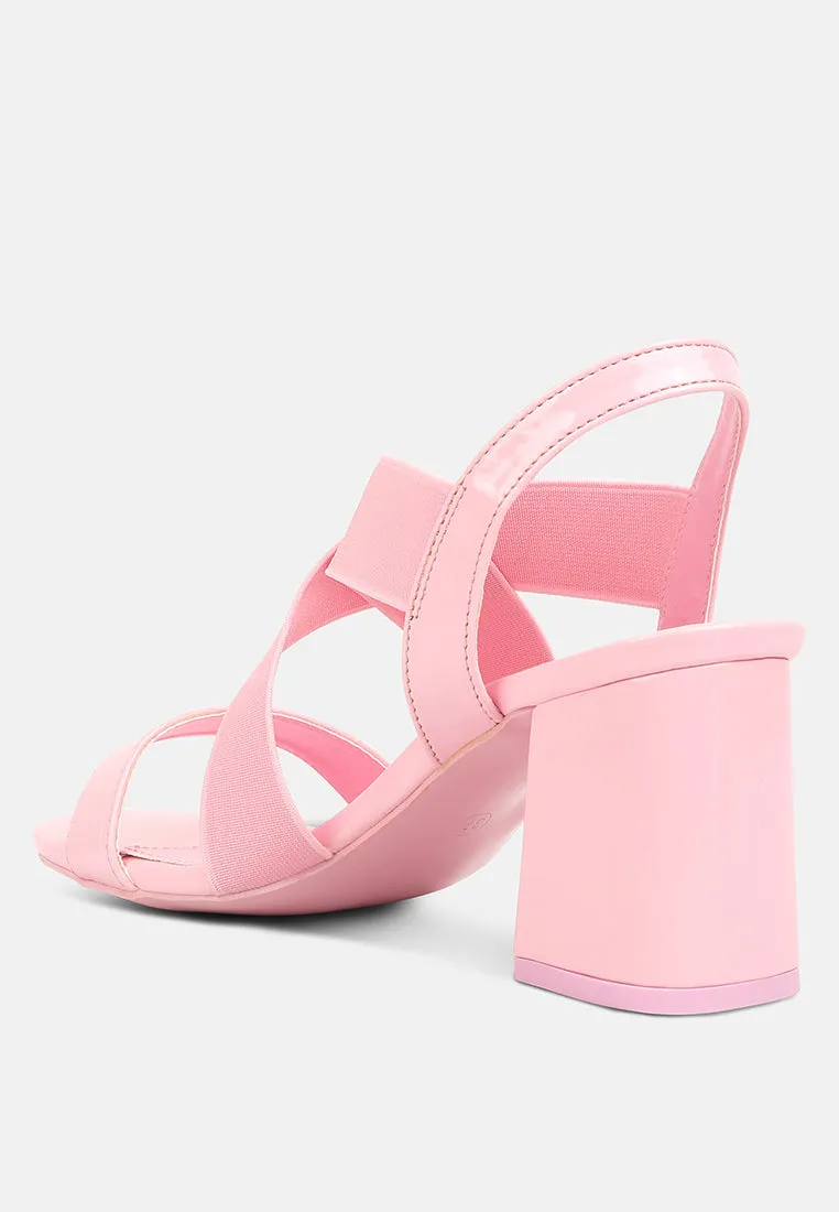 Elastic Straps Block Heel Sandals By Ruw