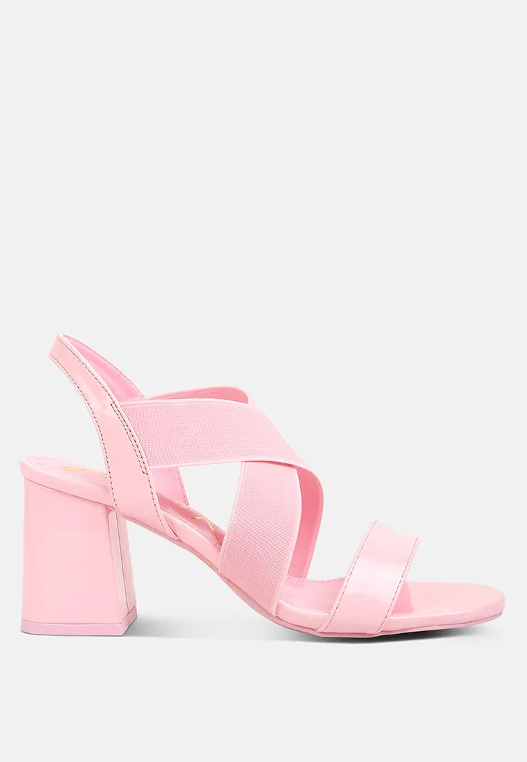 Elastic Straps Block Heel Sandals By Ruw