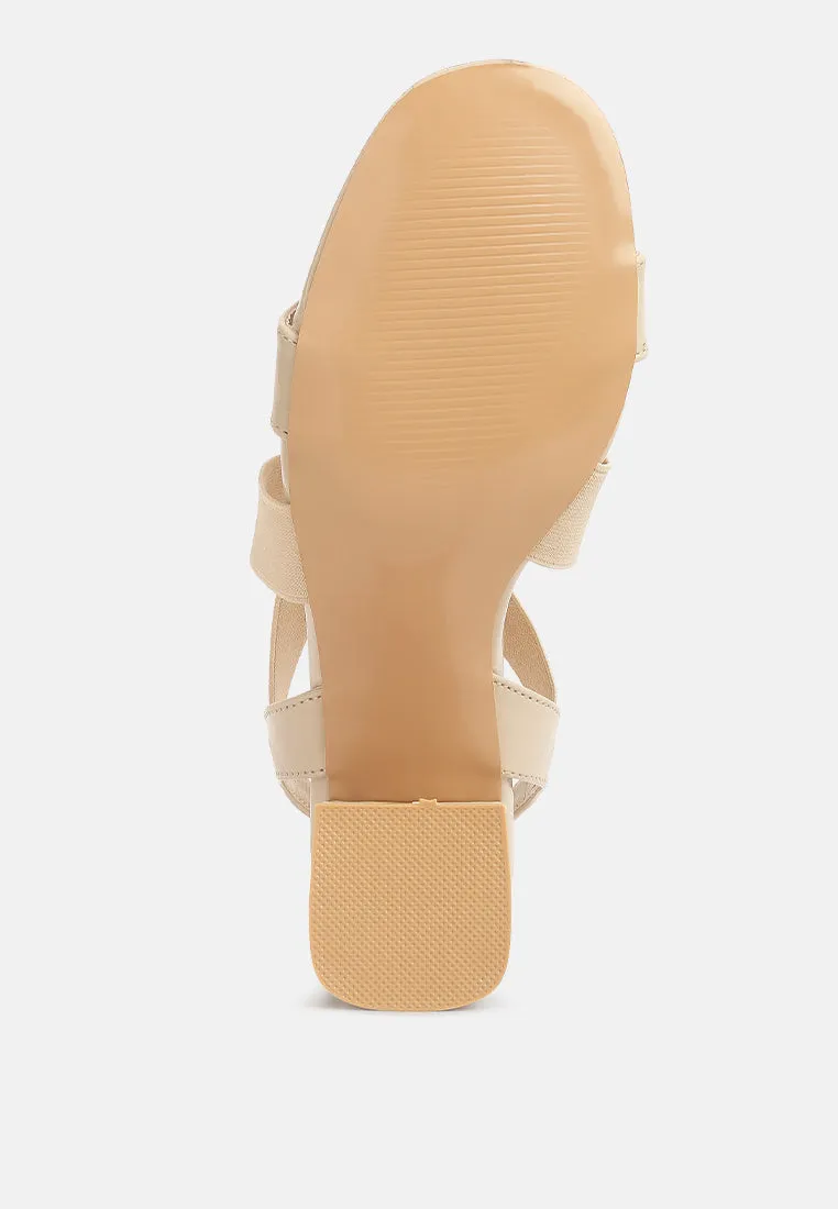 Elastic Straps Block Heel Sandals By Ruw