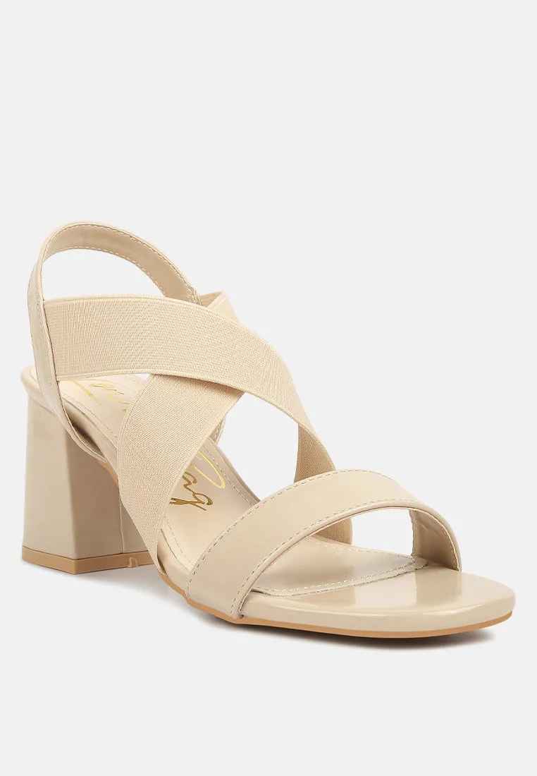 Elastic Straps Block Heel Sandals By Ruw