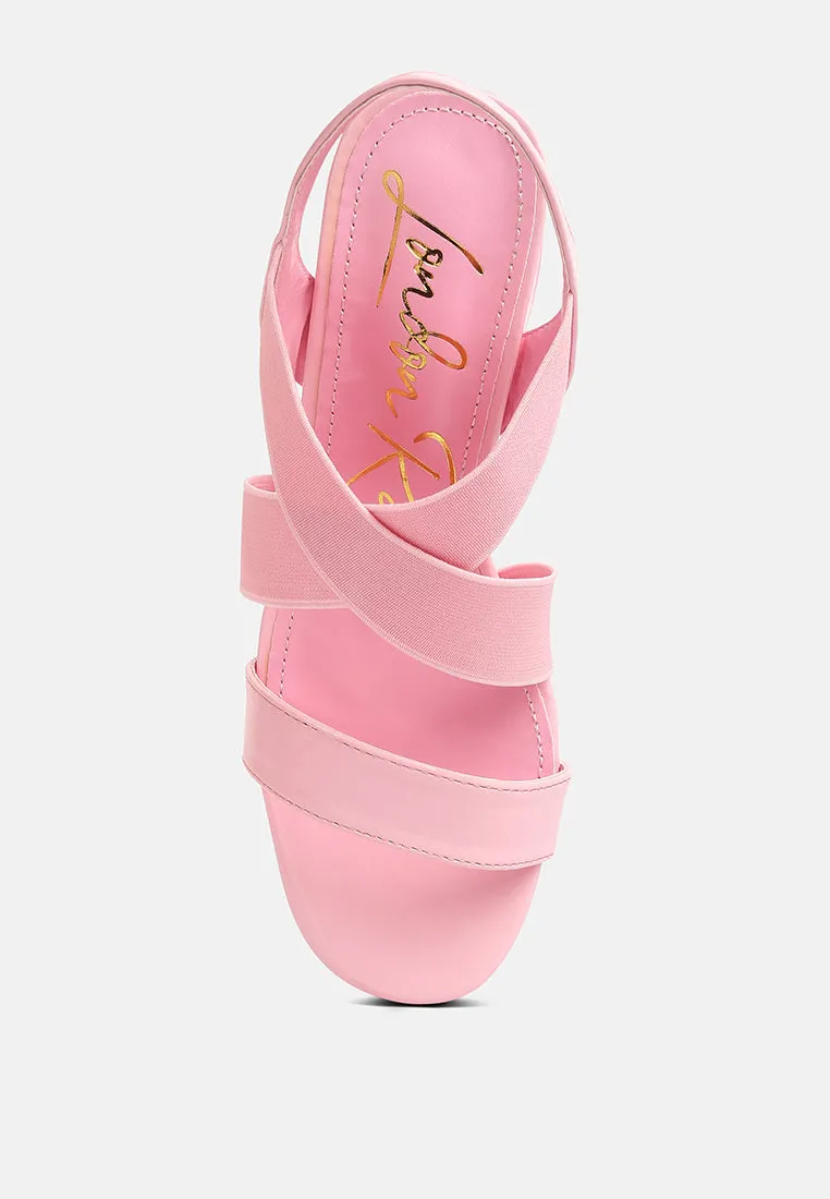 Elastic Straps Block Heel Sandals By Ruw