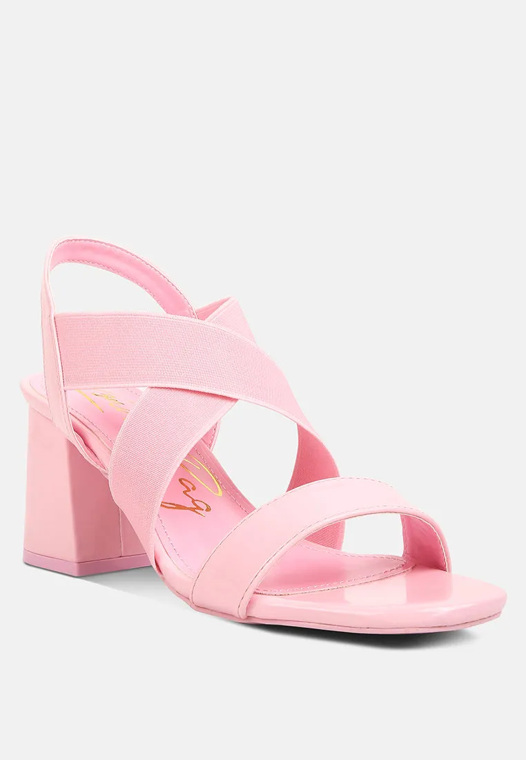 Elastic Straps Block Heel Sandals By Ruw