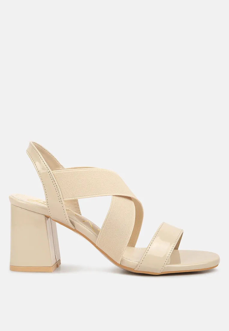 Elastic Straps Block Heel Sandals By Ruw