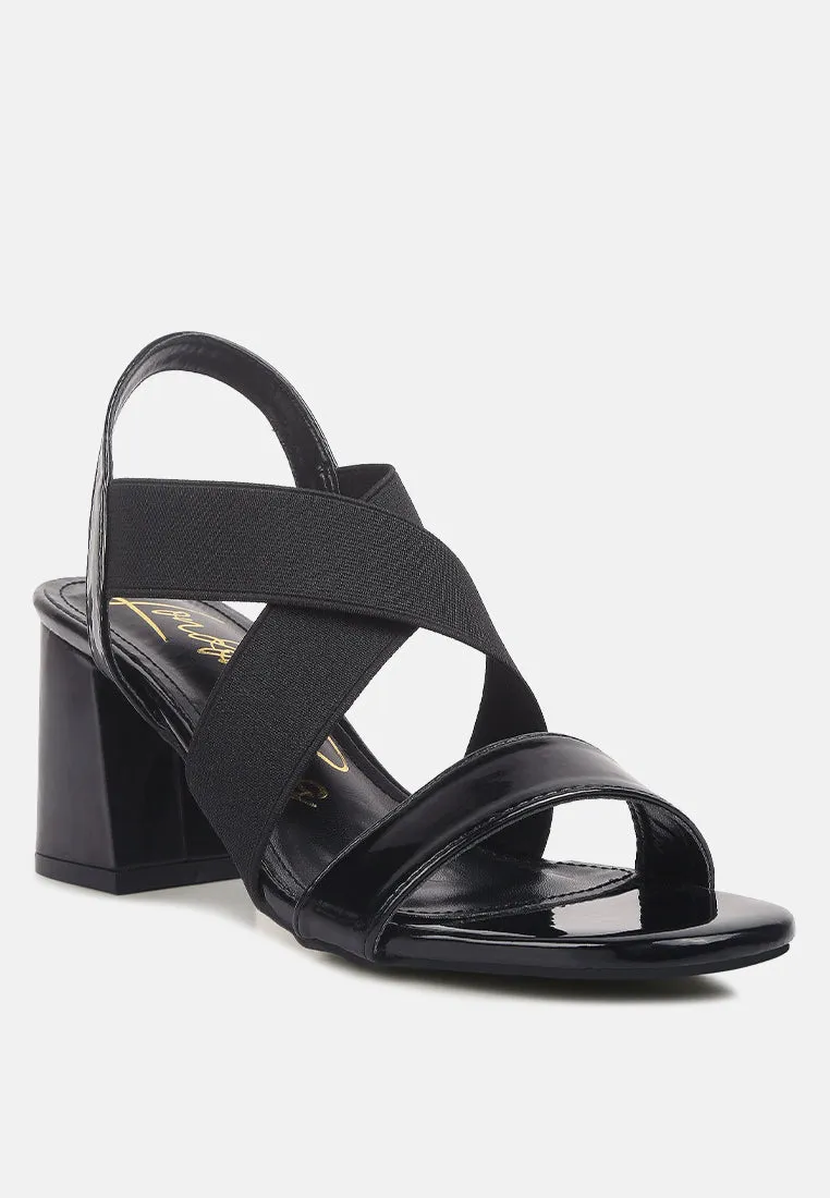 Elastic Straps Block Heel Sandals By Ruw