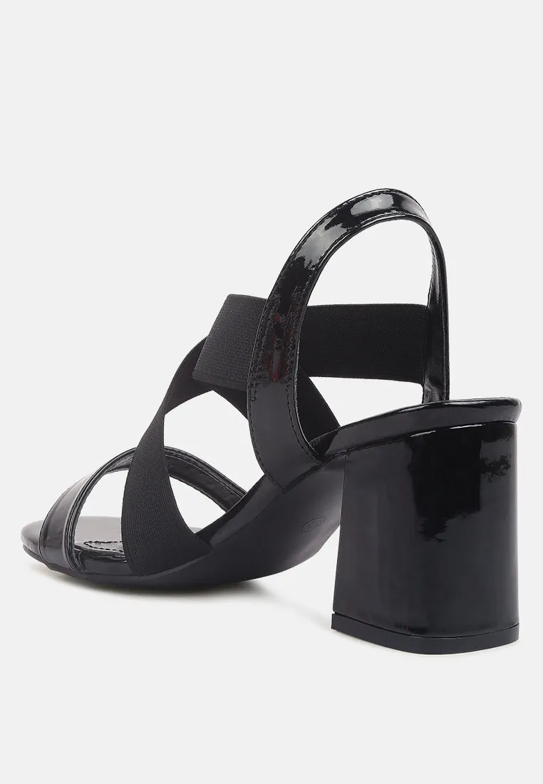 Elastic Straps Block Heel Sandals By Ruw