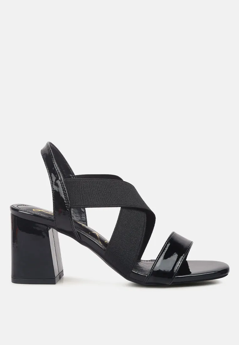 Elastic Straps Block Heel Sandals By Ruw